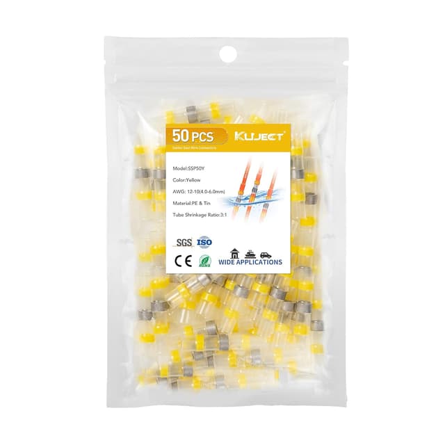Detalle de Kuject Lötverbinder mit Schrumpfschlauch, 50 Stück (wasserdicht), für 4,0–6,0 mm² / AWG 12–10 (Gelb)