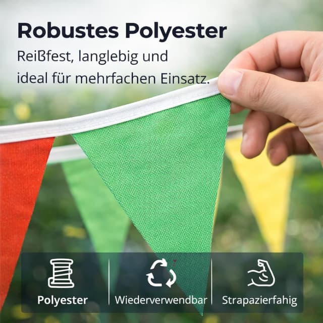 Detalle de XXL Wimpelkette Stoff 100 Meter bunt – Girlande & Banner für Indoor und Outdoor Deko
