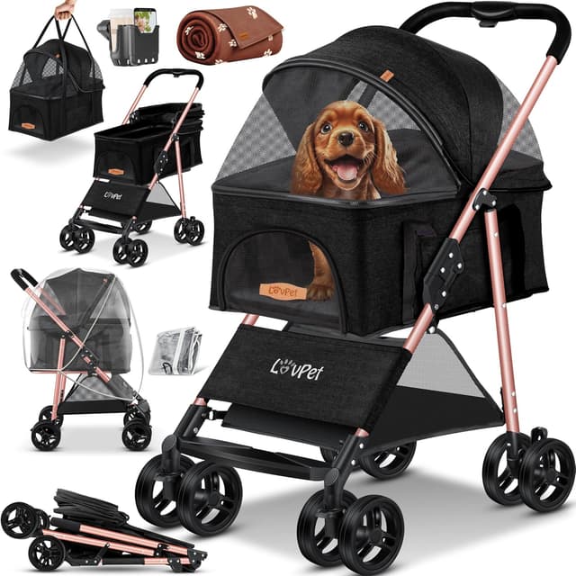 Detalle de LOVPET® Hundewagen 2in1 als Hundebuggy & Hundebox, faltbar bis 20 kg, mit 360°-Drehrädern