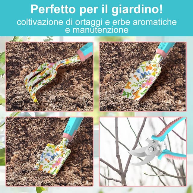 Detalle de MQHUAYU set di 6 attrezzi da giardinaggio con utensili a mano in lega di alluminio e borsa