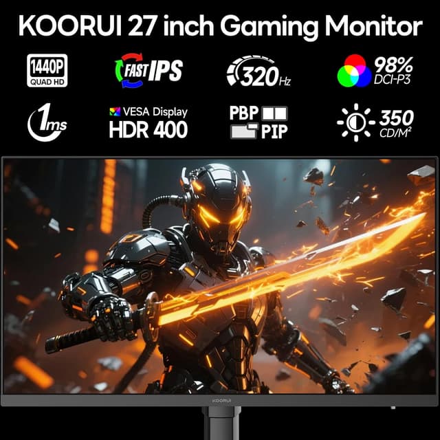 Detalle 2 de KOORUI 27-inch Gaming Monitor (G2721E) — 320Hz QHD Fast IPS, Adaptive Sync, VESA