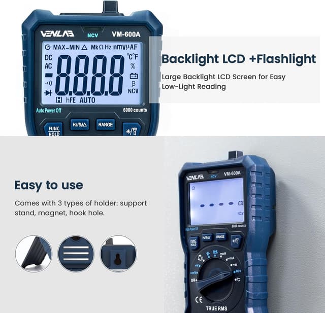 Detalle 1 de VENLAB digital multimeter TRMS, 6000 counts