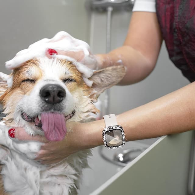 Detalle 2 de Fullife 2 in 1 Waterproof Bling Case for Apple Watch 41mm (Series 7/8/9) – Black lace rhinestone screen protector