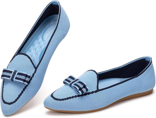 Detalle de Frank Mully Loafer Flats für Damen – waschbare Strickstoff-Flats im Ballettstil mit Schleifen