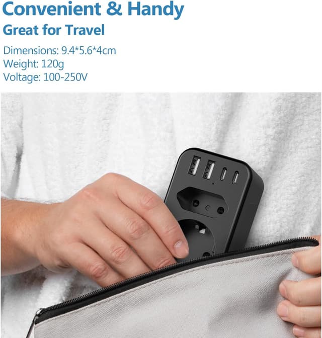 Thumbnail 6 de JSVER 3680W (max 16A) multipresa con 1 Schuko, 1 presa europea e 4 porte USB-C/USB-A