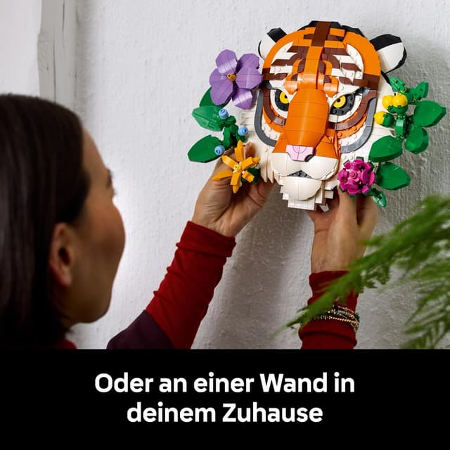 Detalle de LEGO Fauna Collection Tiger 31217 – 3D Tiergemälde aus Steinen mit Blumen (DIY Deko Set)