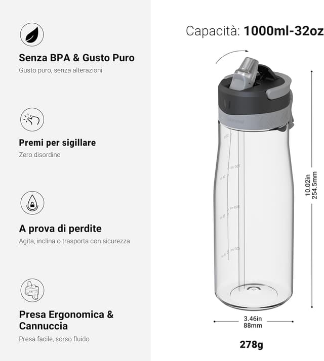 Detalle de Super Sparrow Sparrow Borraccia TouchFlow senza BPA da 500 ml, 750 ml o 1 L con beccuccio a cannuccia