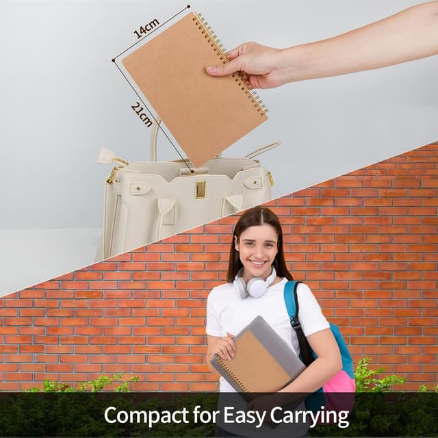 Detalle 2 de VEESUN Notizblock A5 Dotted im 4er-Set – Spiralblock mit Kraft-Cover, 80 Blatt