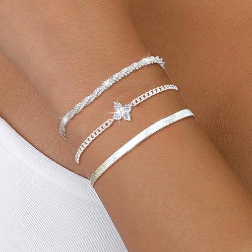 Detalle de MUCCA pack de 3 pulseras para mujer en plata 925, ajustables e hipoalergénicas