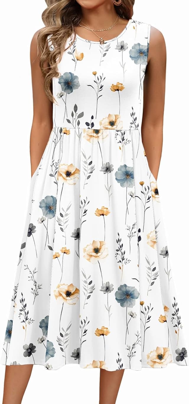 Detalle de Zeagoo Women’s Summer Tank Midi Dress with Pockets (Floral A-Line T-Shirt Style)