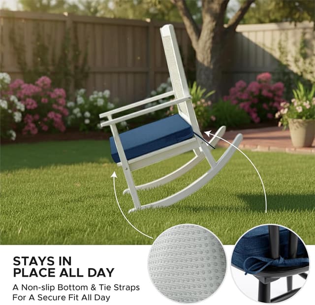 Detalle de Fitfree Outdoor Chair Cushions (Set of 4) – Water-Resistant, Fade-Resistant Patio Seat Pads with Ties, Navy Blue, 19 x 19 Inch