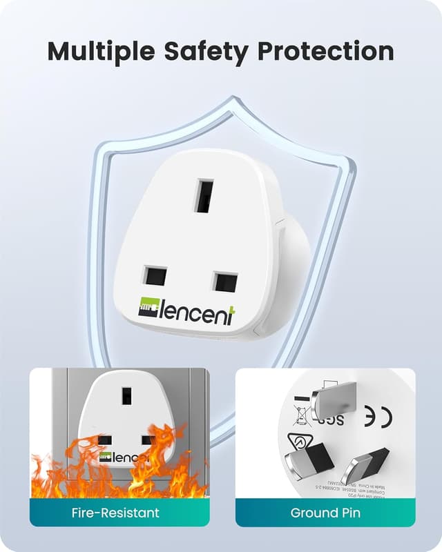 Detalle de LENCENT UK to Australia Plug Adapter 2 Pack (Type I) – earthed travel adaptor for AUS, China, Fiji, New Zealand and more