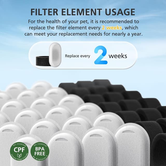 Detalle 2 de 50-Pack Cat Water Fountain Filter Replacements for 108/3.2L and 67oz/2L Stainless Steel Pet Fountains