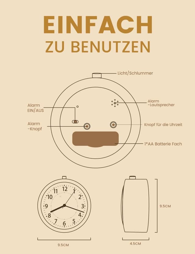 Thumbnail 6 de aboveClock Analog-Wecker aus Holz ohne Ticken mit Snooze und Nachtlicht (Naturholz hellbraun)