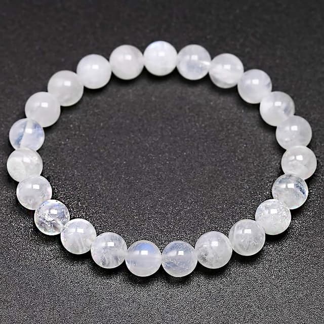 Detalle 2 de SIMPLÍ BASIC Natural Moonstone Healing Crystal Gemstone Bracelet (8mm beads) – Unisex adjustable elastic bracelet