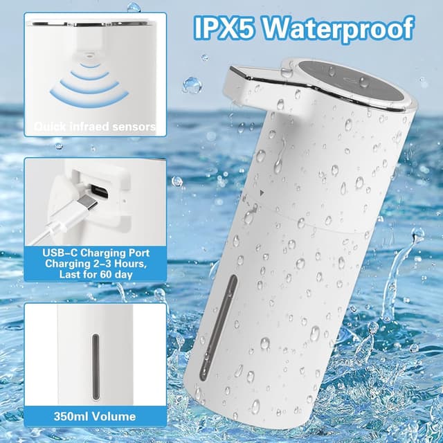 Detalle 2 de Longzhuo Automatic Touchless Liquid Soap Dispenser (400ml) with Infrared Sensor and IPX5