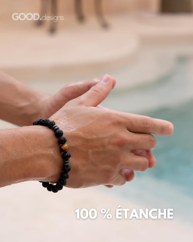 Detalle 2 de GD GOOD.designs EST. 2015 Bracelet d’amour personnalisable avec lettre I – pierres de lave et d’onyx noir, gravure