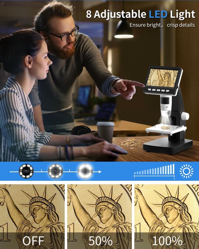 Detalle 2 de CIMELR 4,3-Zoll digitales Mikroskop (50X–1000X) mit USB und 8 LED – für Erwachsene & Kinder