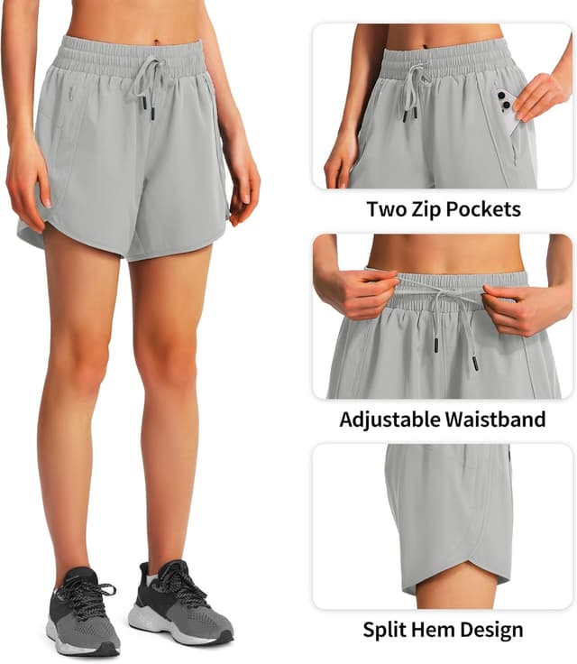 Detalle de Ksmien Women’s 5-Inch Quick-Dry Running Shorts with Zipper Pockets and UPF 50+