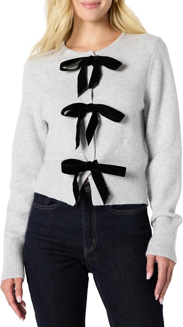 Detalle de Amazon Essentials Women’s Demi’s Pick Regular-Fit Long-Sleeve Tie Front Cardigan with Bows