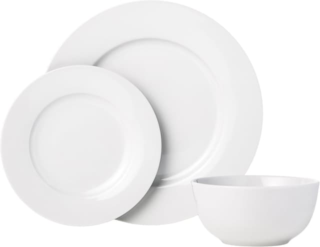 Detalle 2 de Amazon Basics Porcelain Dinnerware Set (Service for 6), Microwave & Dishwasher Safe, White, 18-Piece