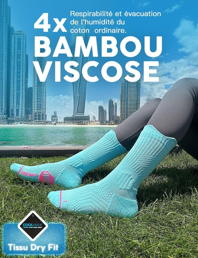 Detalle de Juclise chaussettes bambou Coolmax compressives pour femme — course, randonnée & gym