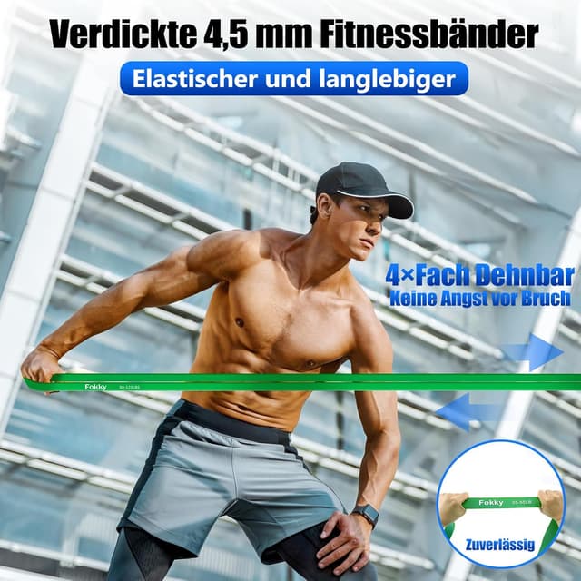 Detalle 2 de Fokky Fitnessbänder Resistance Bands Set mit 4 Stufen, Türanker & Griffen für Stretching, Yoga und Klimmzüge