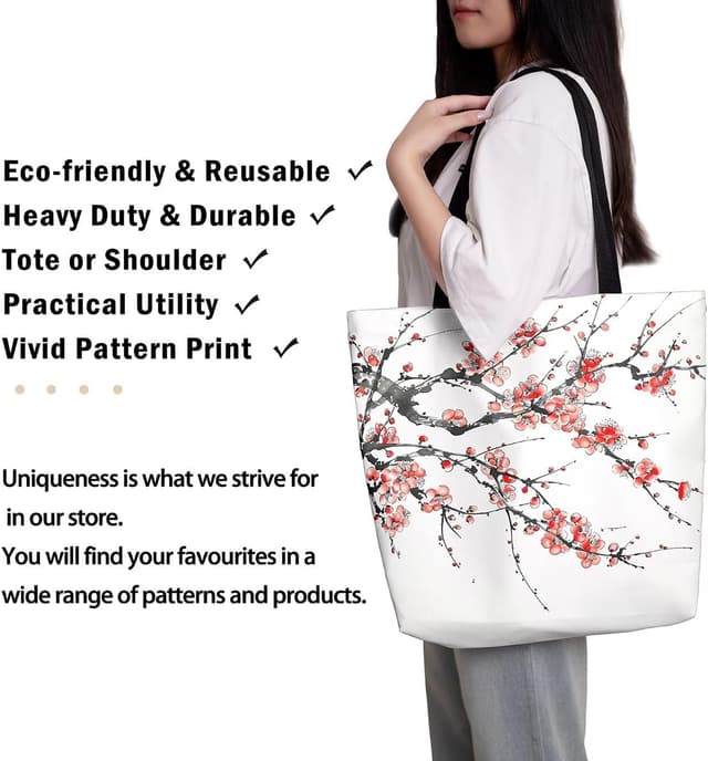 Thumbnail 1 de Homewish Rote Kirschblüten Leinwand Tasche 50×40×15 cm