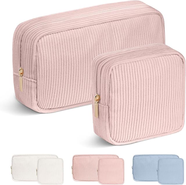 Detalle de Aucuu Beauty Case da Viaggio Donna in velluto a coste (2 pezzi) con pochette e tasche interne