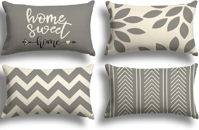 Detalle de ZWJD Kissenbezug 30x50 cm im 4er-Set (Grau) – Leinen-Mischgewebe für Deko-Kissen, innen & außen