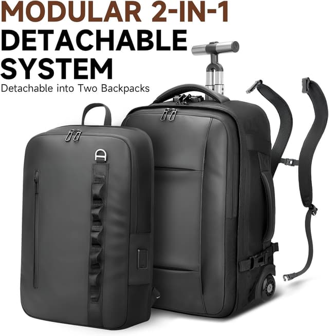 Detalle de SWICKY RICOOI 2-in-1 Reiserucksack mit Rollen (50L) und 17,3" Laptopfach – Handgepäck mit USB‑C-Anschlüssen