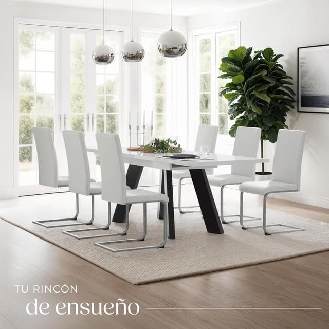 Detalle 2 de tectake Conjunto de 6 Sillas Blancas para Comedor