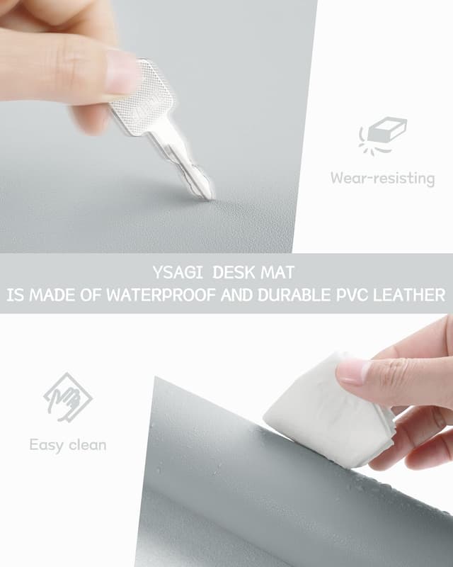 Detalle de YSAGi Non-Slip Desk Pad (60 x 35 cm) – Waterproof PVC Leather Desk Protector & Large Mouse Pad, Silver Grey