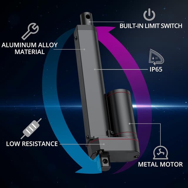 Detalle de Justech Linearmotor (Schwarz) for linear actuator builds – 12V DC, 1500N load