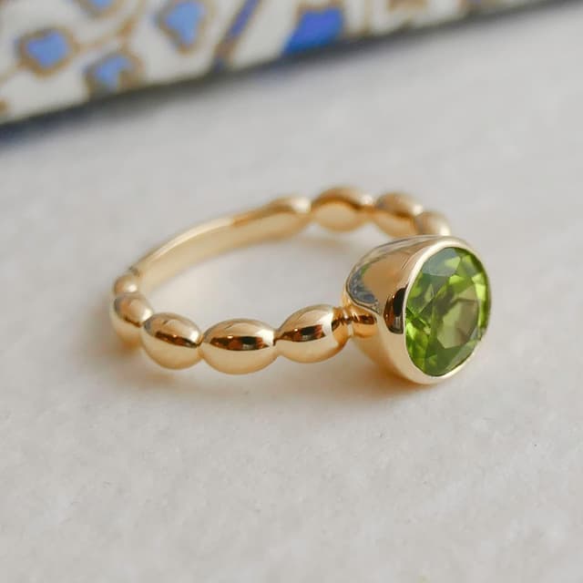 Detalle de Peridot 7-mm Edelstein Bubble Ring aus vergoldetem Sterling Silber (US Size 9, Durchmesser 19)