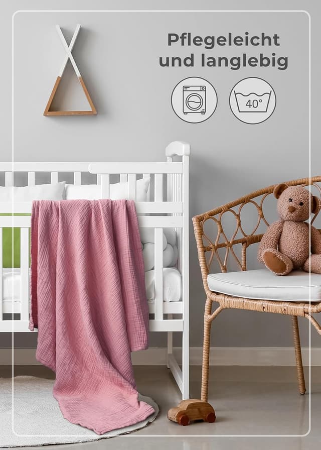 Thumbnail 6 de LAYNENBURG Musselin Babydecke 120x120cm Altrosa