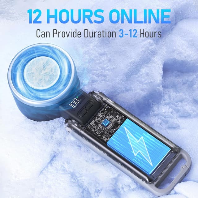 Detalle de PlayHot Portable Handheld Turbo Fan with Ice Cooling (Rechargeable, Black) — Up to 12H Cooling, 5 Speeds