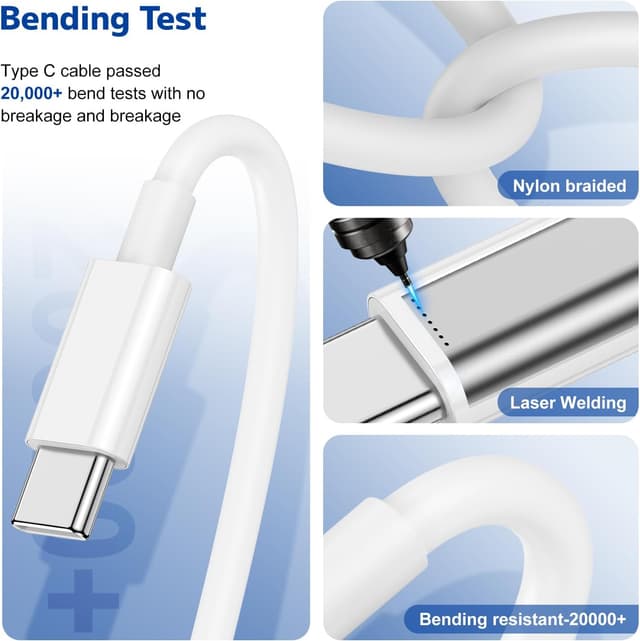 Detalle de 240W Long USB-C to USB-C Fast Charger Cable (10ft) for MacBook, iPad, iPhone, and Galaxy