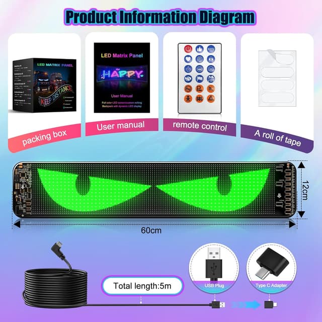 Detalle 1 de ZIMAOER Devil Eyes LED, 2 pezzi 60x12cm