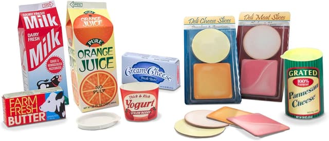 Detalle de Melissa & Doug Fridge Fillers Grocery Play Food Cartons (8 Pieces) Wooden Toy Groceries