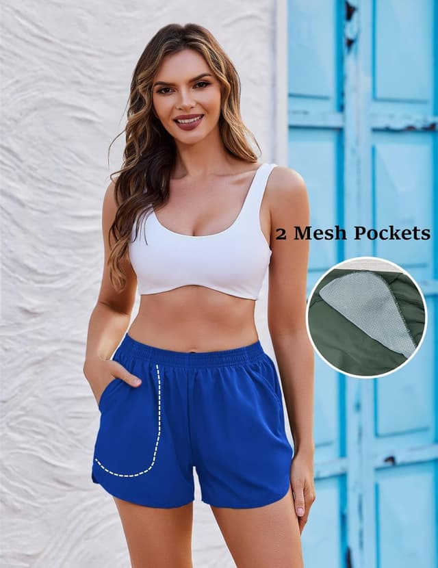 Detalle de Ekouaer pantaloncini da bagno donna con boxer interno, tasche e doppio strato S-2XL