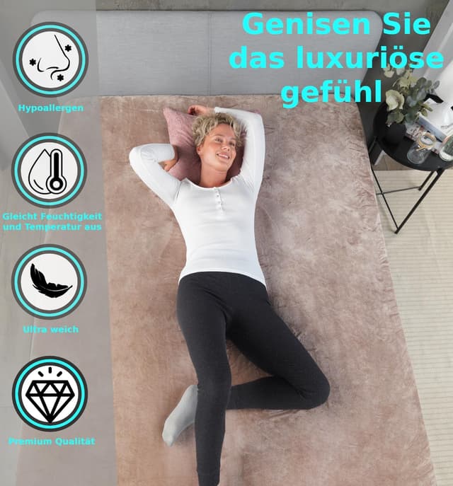 Detalle de MALIKA Premium Cashmere-Touch Spannbettlaken Jersey Fleece, Taupe – 180-200 x 200 cm