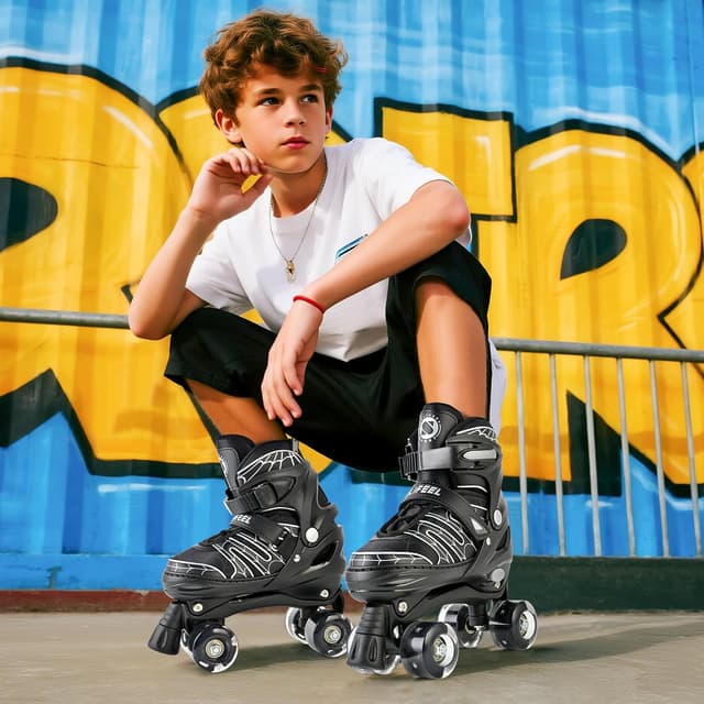 Detalle de SULIFEEL Adjustable Kids Roller Skates (Light-Up Wheels) for Boys — 4-Size Growth Fit