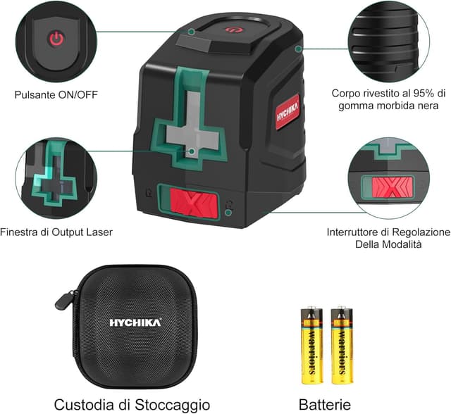 Detalle 2 de HYCHIKA Livella Laser Autolivellante verde con 2 batterie AA e borsa portatile