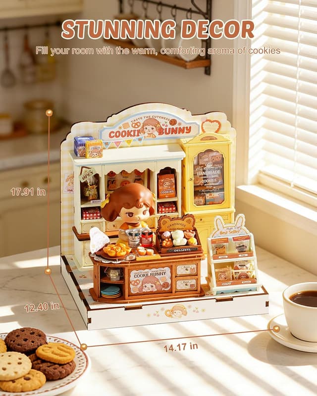 Detalle 2 de Rolife Maison Miniature Cookii Lapin’s Boutique de Cookies (182 pièces) puzzle 3D en bois sans colle