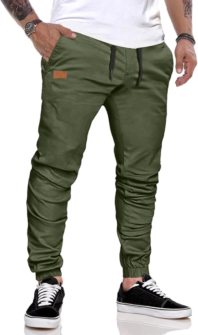 Detalle de JMIERR Herren Chino Cargo Hose aus Baumwolle mit elastischem Bund und Kordelzug (Slim Fit)