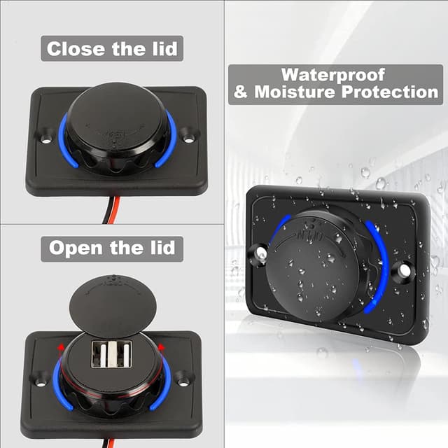 Detalle de Libershine Car USB Charger (Dual USB, 3.1A) 12-24V Waterproof Charging Panel for Motorcycles, Marine, Trucks & RVs