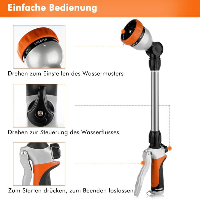 Detalle 1 de RESTMO Garten Gießstab 42 cm mit Sprühkopf