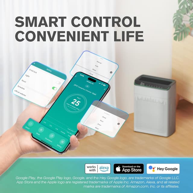 Detalle 2 de MERONTE ME5866 Air Purifier for Large Rooms up to 1690 ft² with PM2.5 Monitor, Wi‑Fi & Alexa