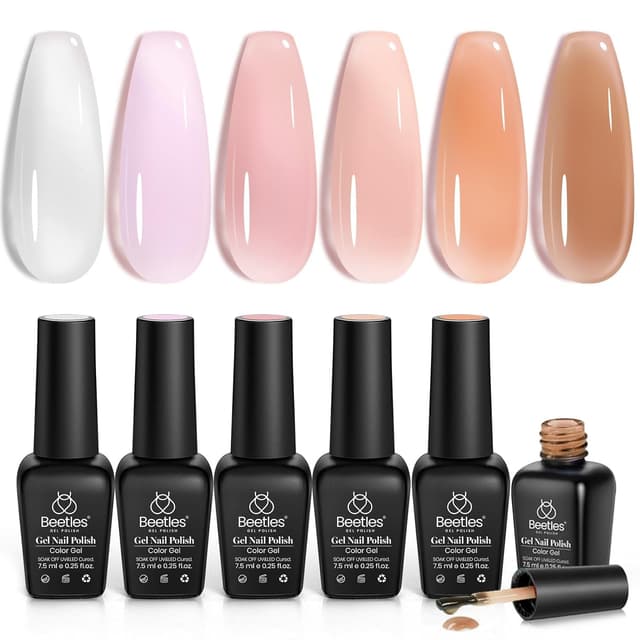 Detalle de Beetles UV Jelly Gel-Nagellack-Set 6 Farben (7,5 ml) – transparente Gelee-Nudes für LED/UV Nageldesign